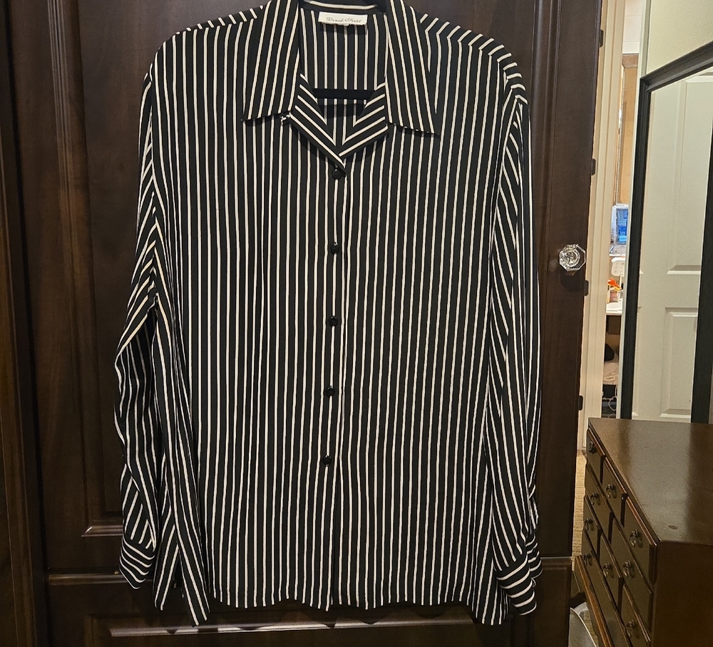 Trendy and Professional Black and White Striped Women's Blouse